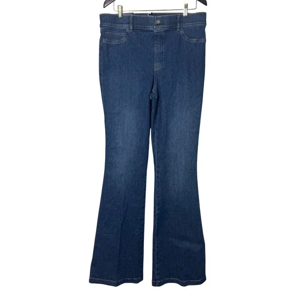 NWT Spanx Flare Jeans XL Tall Dark Wash High Rise Pull On Shaping Stretch Denim - Picture 1 of 8